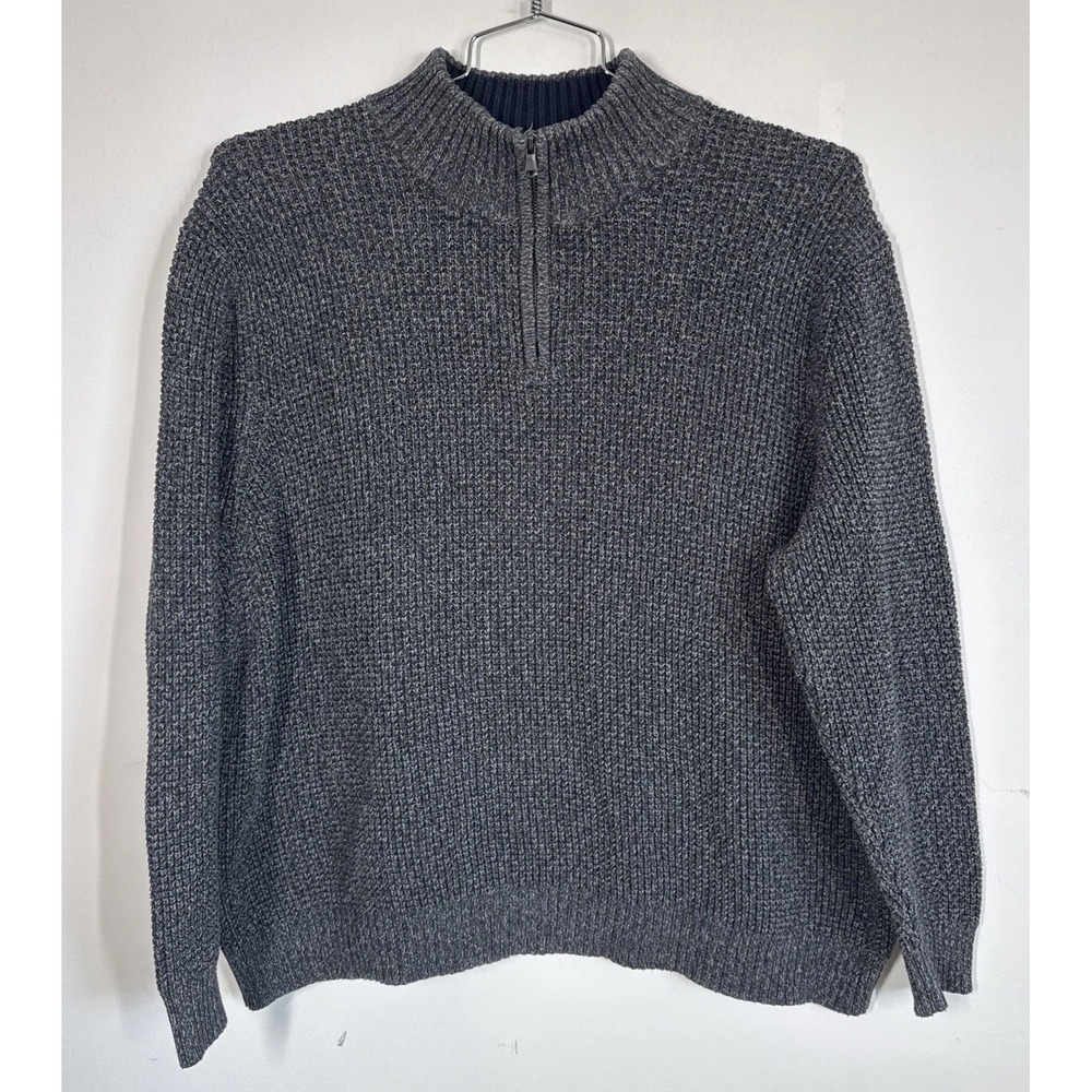 Lands' End Drifter Sweater Mens XXL Charcoal 1/4 Zip Pullover Sweater Preppy
